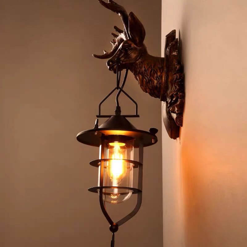 Deer Head Antlers Wall Lamp
