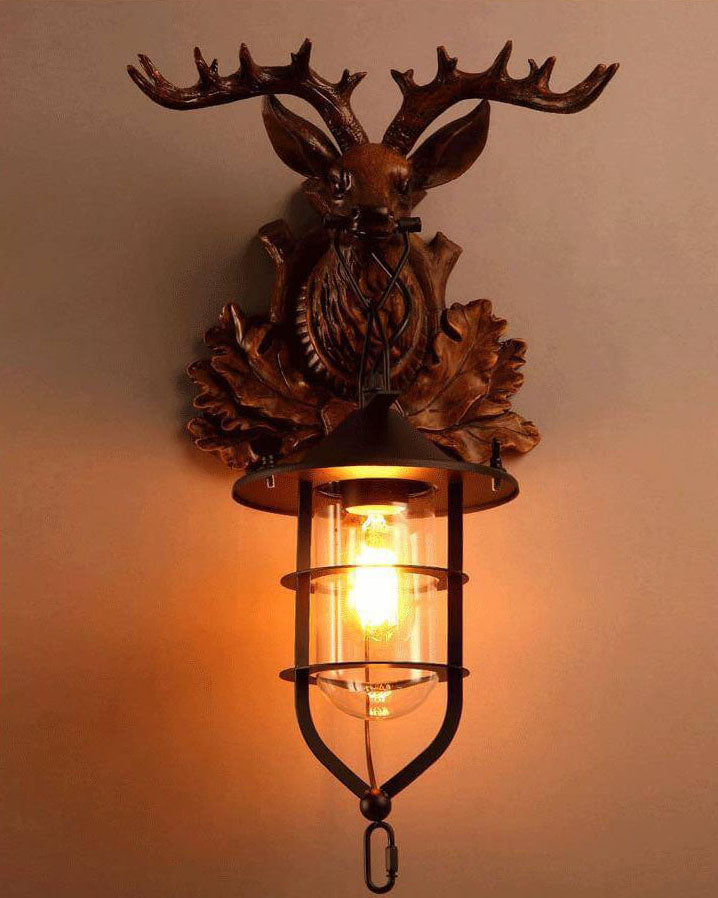 Deer Head Antlers Wall Lamp