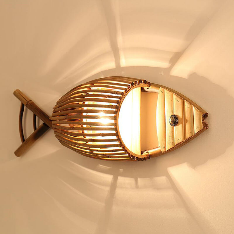 Bamboo Weaving Fish Shaped Wall Lamp