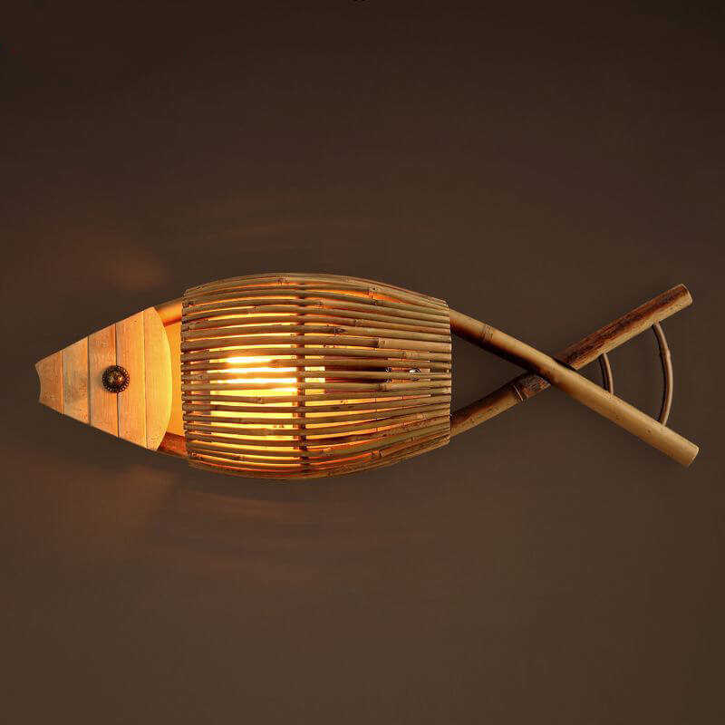 Bamboo Weaving Fish Shaped Wall Lamp