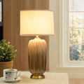 Fabric Ceramic Column Brass Table Lamp