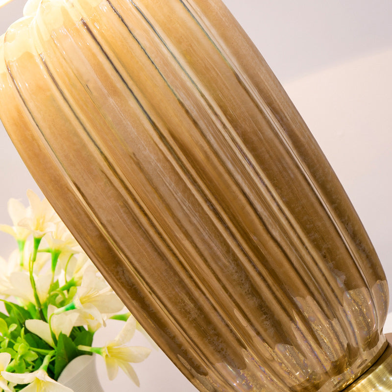 Fabric Ceramic Column Brass Table Lamp