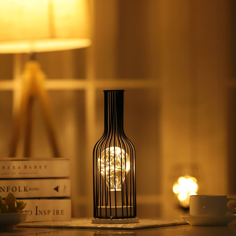 Wrought Iron Wine Bottle Table Lamp