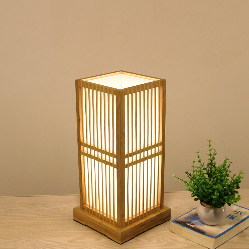 Style Wooden Square Shaped Table Lamp