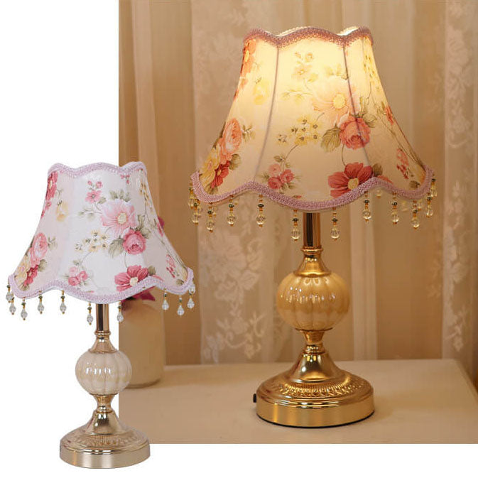 Fabric Floral Glass Plating Table Lamp