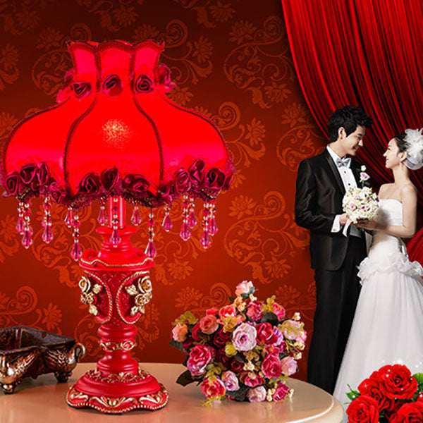 Wedding Red Fabric Tassel Table Lamp