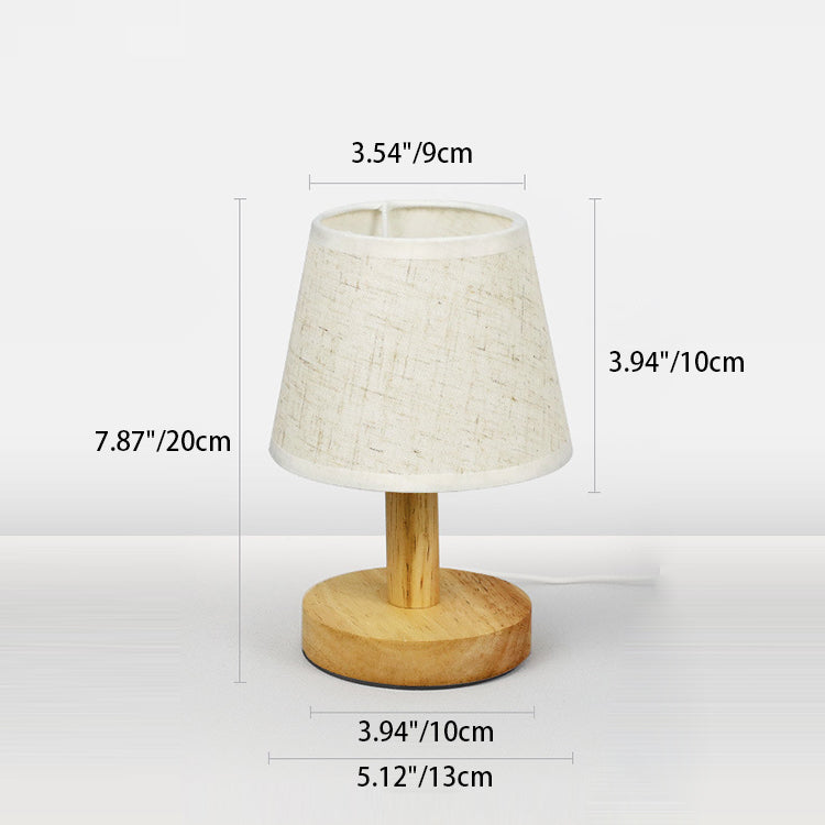 Round Wood Fabric Bedroom Table Lamp