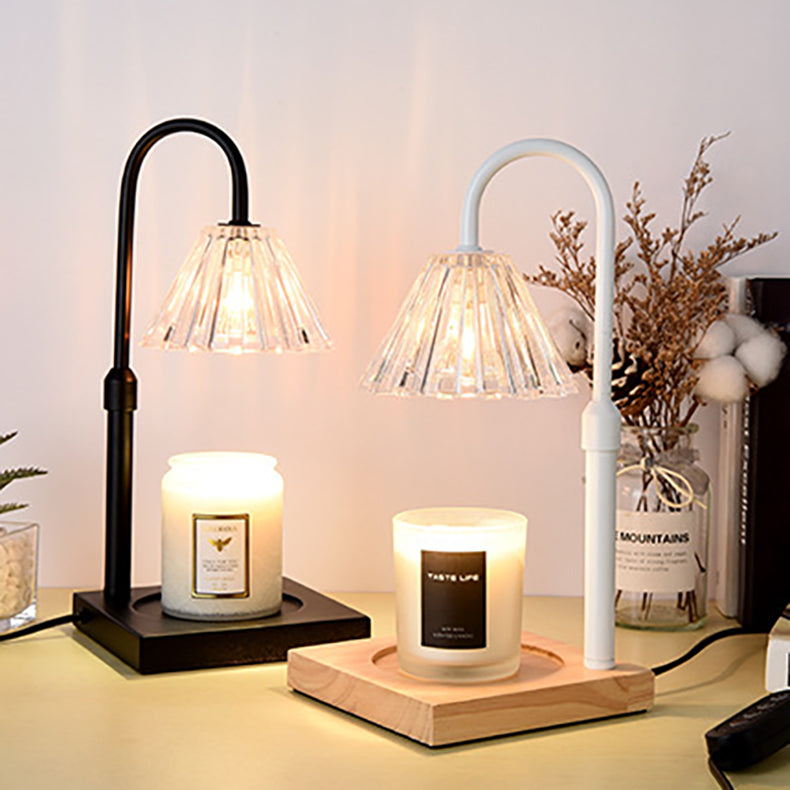 Round Wood Iron Glass Table Lamp