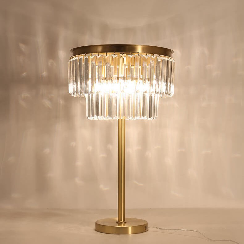 Prismatic Crystal Round Full 3-Light Table Lamp