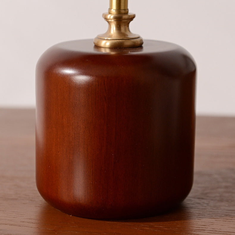 Brass Wood Glass Round Table Lamp