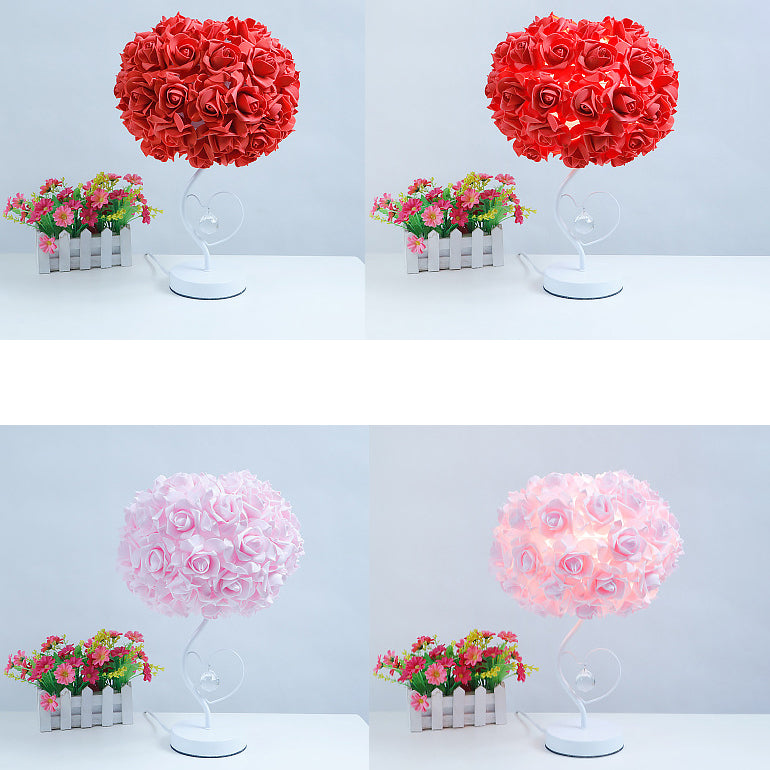 Fabric Rose Flower Hardware Table Lamp