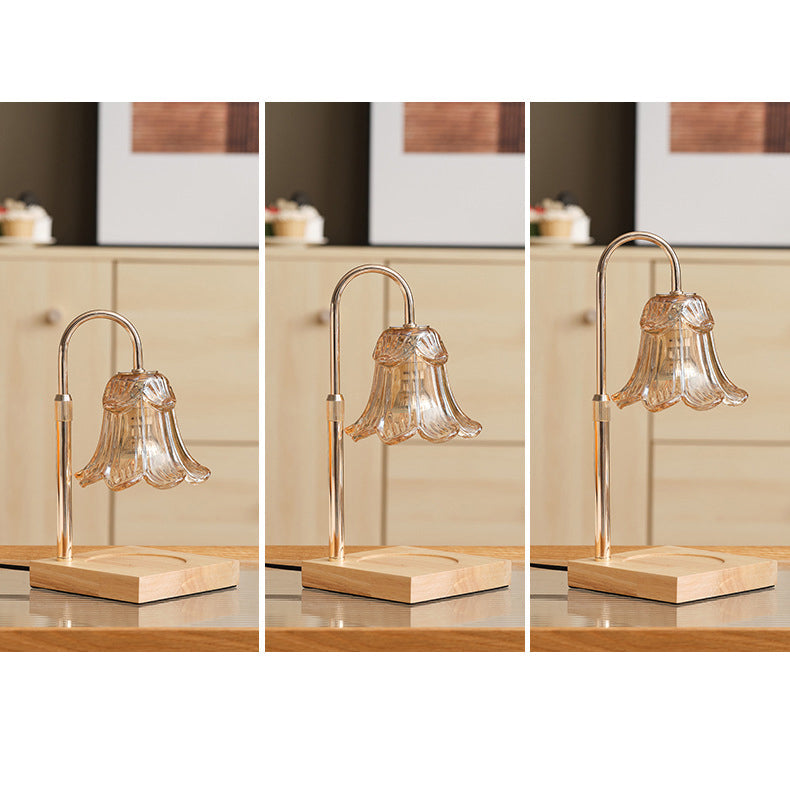 Floral Glass Metal Wood Table Lamp