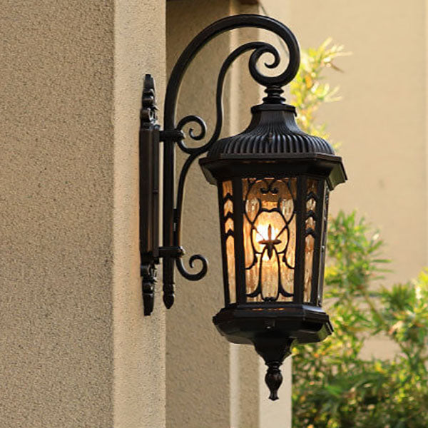 Carved Cage Aluminum Glass Outdoor Light