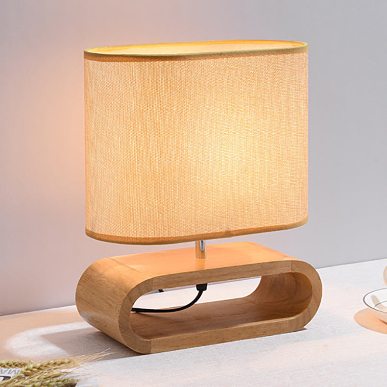 Wood Fabric Cylinder Elliptical Table Lamp