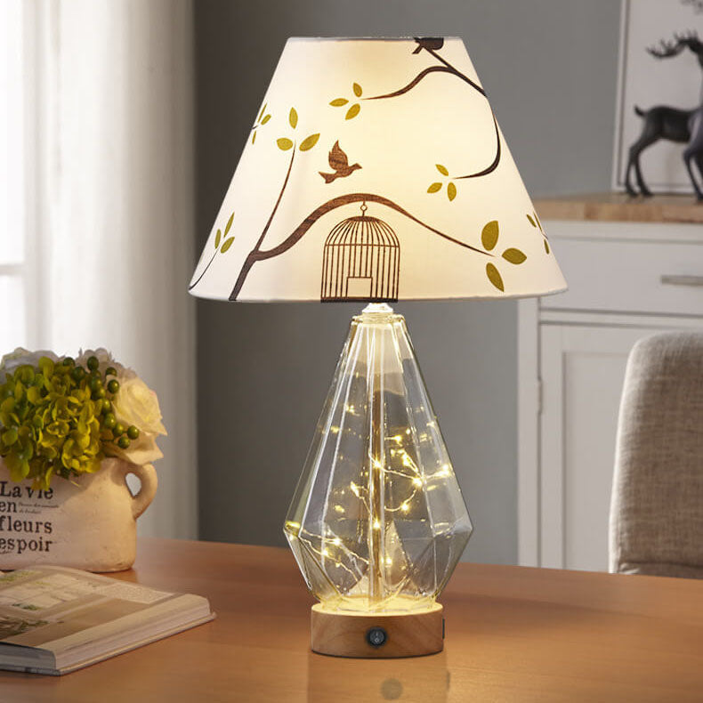Fabric Glass Rhombus Table Lamp