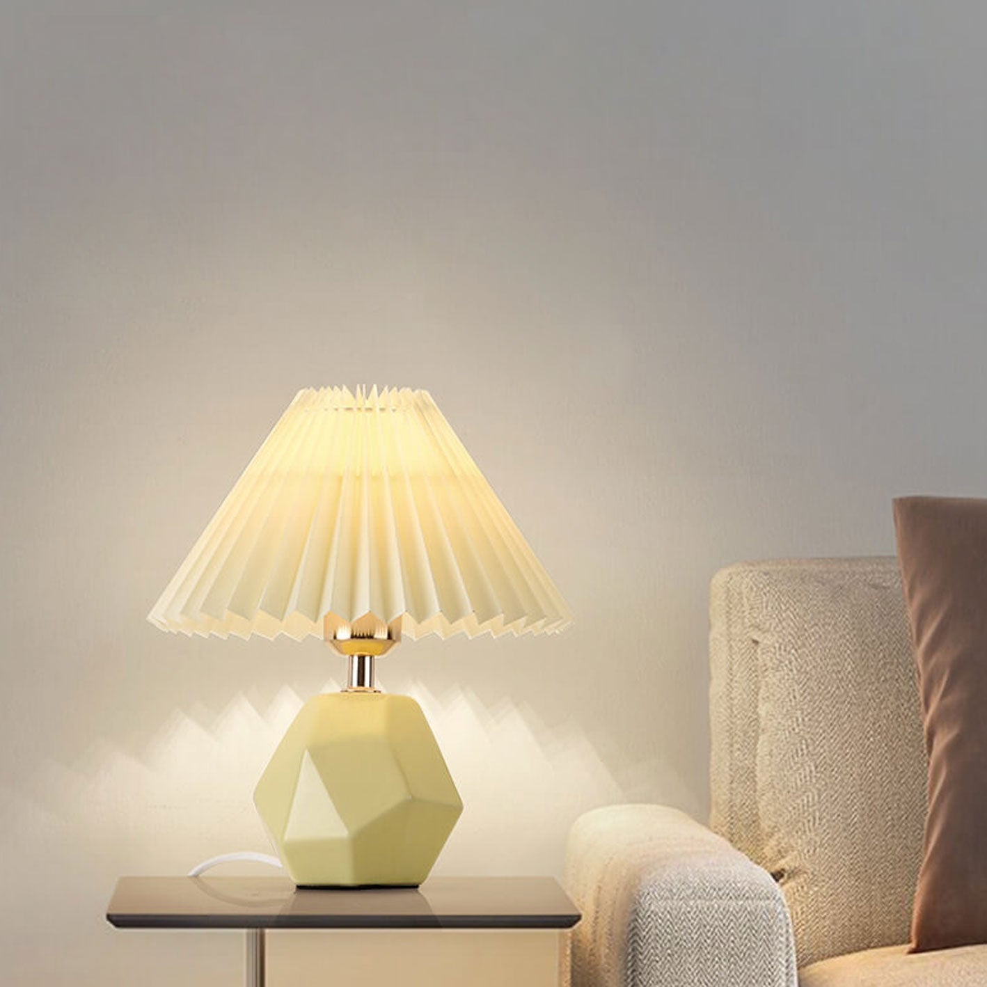 Milk Yellow Pleated Geometric Table Lamp