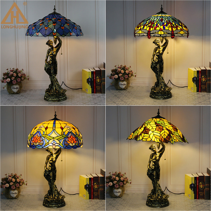 Stained Glass Beauty Resin 2-Light Table Lamp