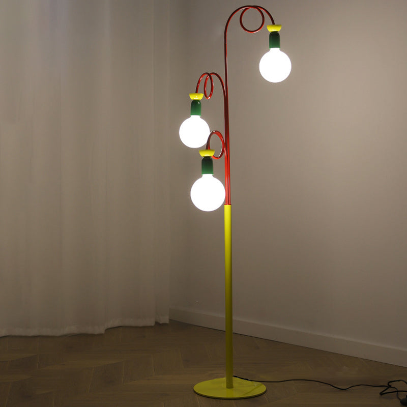 Curved Pole Round Ball 3-Light Floor Lamp