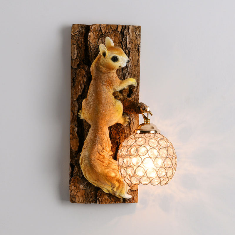 Squirrel Resin Crystal Bedroom Wall Lamp