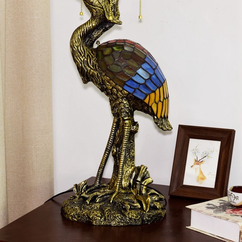 Crane Umbrella Resin Stained 3-Light Table Lamp