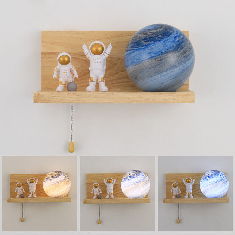 Planet Glass Solid Wood Wall Lamp