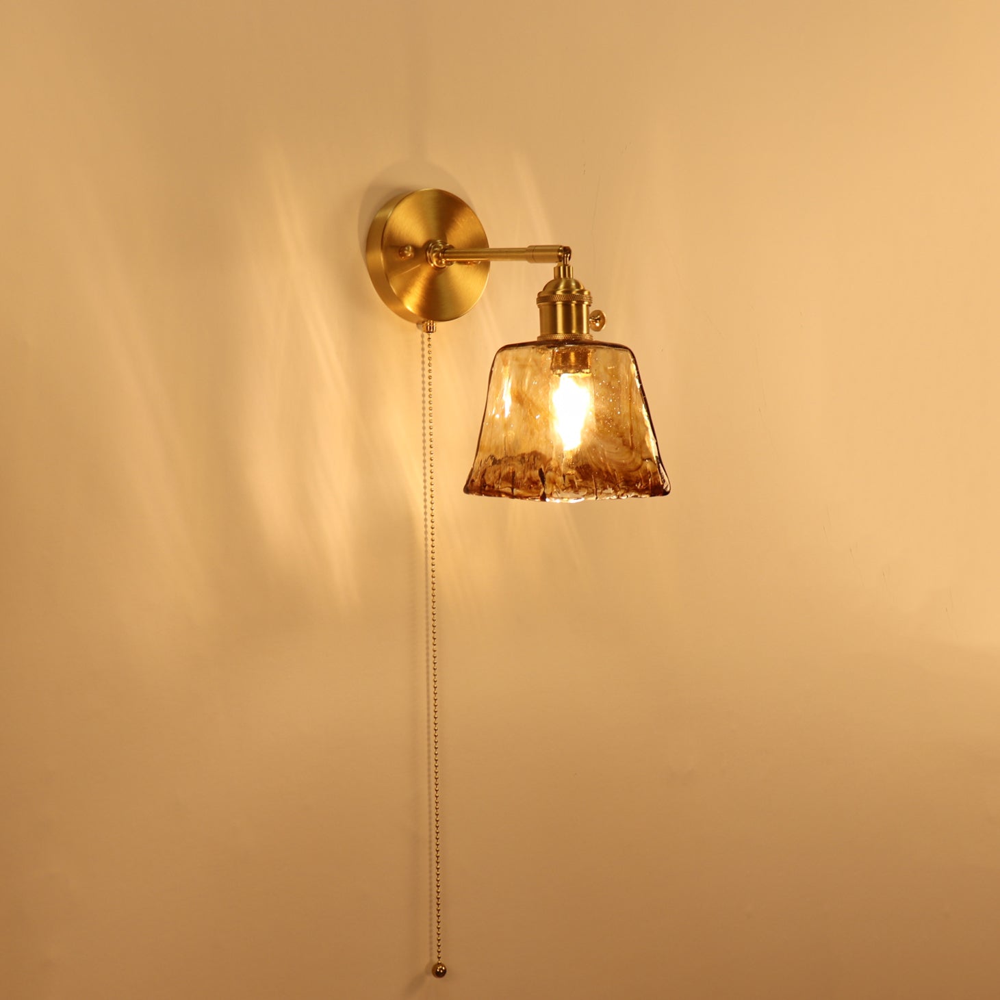 Brass Amber Square Glass Wall Lamp