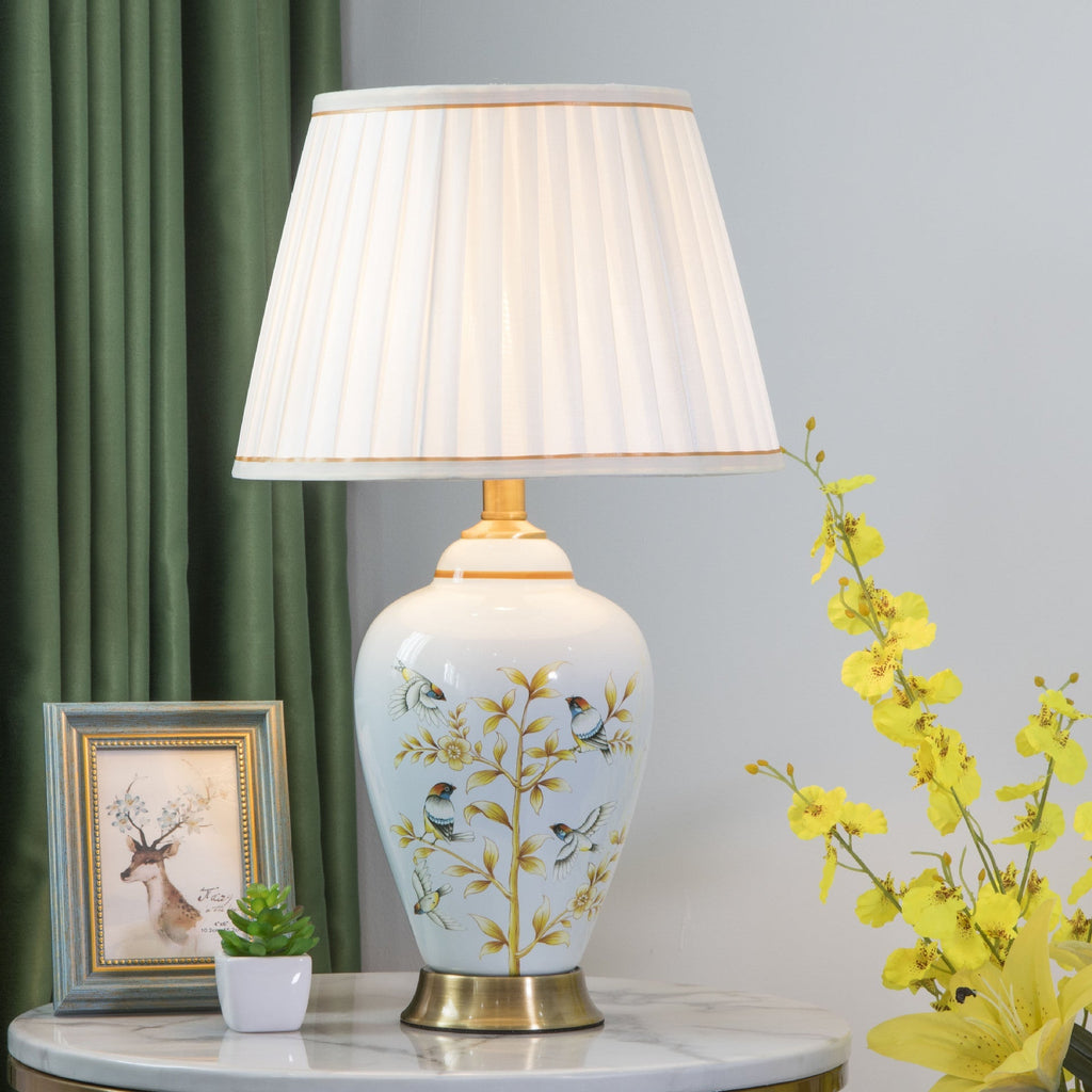 Cylinder Bird Flower Ceramic Table Lamp