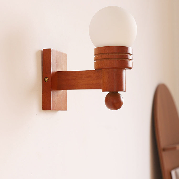 Wood Beam Glass Ball Wall Lamp