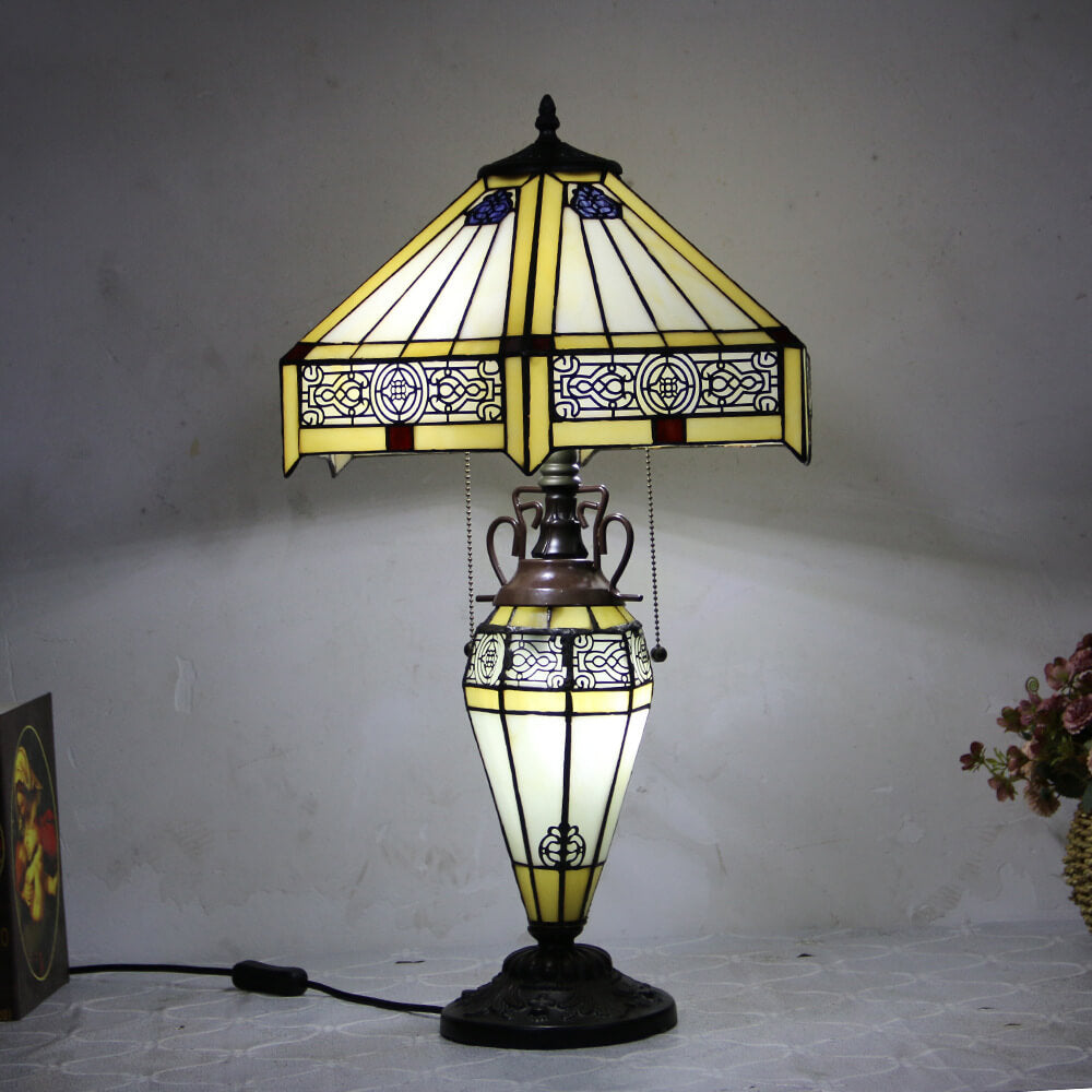 Stained Glass Hexagonal Dome 2-Light Table Lamp
