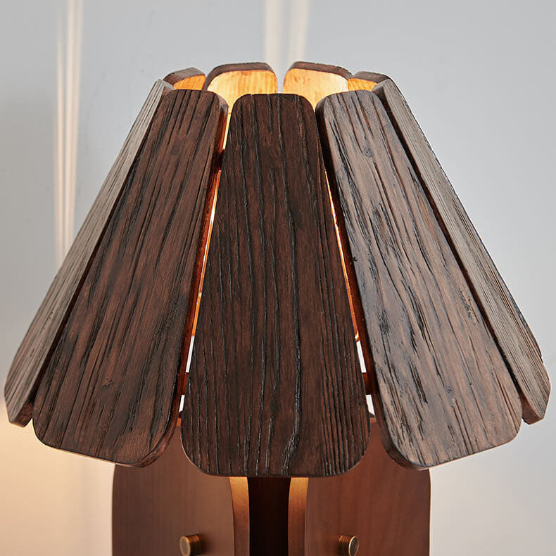 Style Umbrella-Shaped Wood Brass Table Lamp