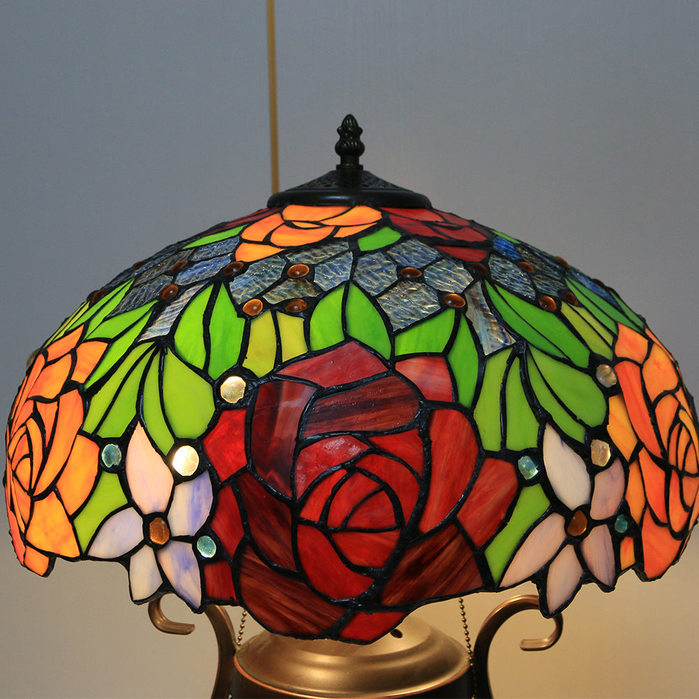 Floral Stained Glass Round 3-Light Table Lamp