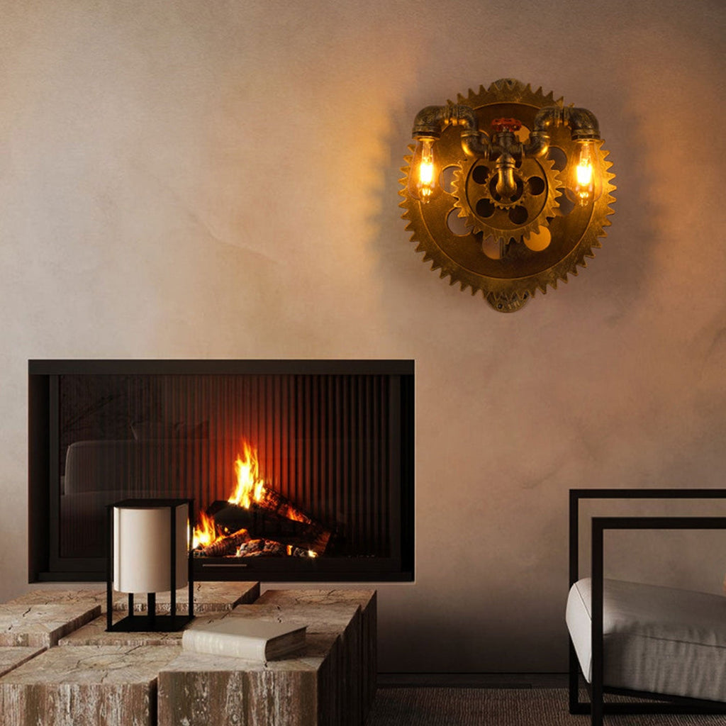 Gear-shaped Wrought Iron Wall Lamp