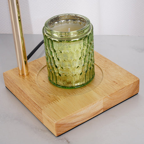 Wood Iron Glass Round Table Lamp