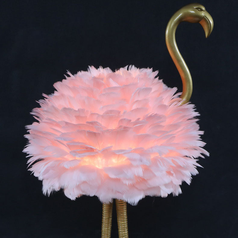Goose Feather Metal Flamingo Table Lamp