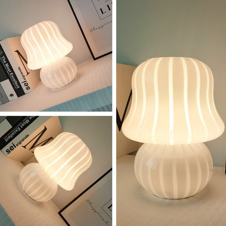 Cream Handmade Glass Mushroom Table Lamp