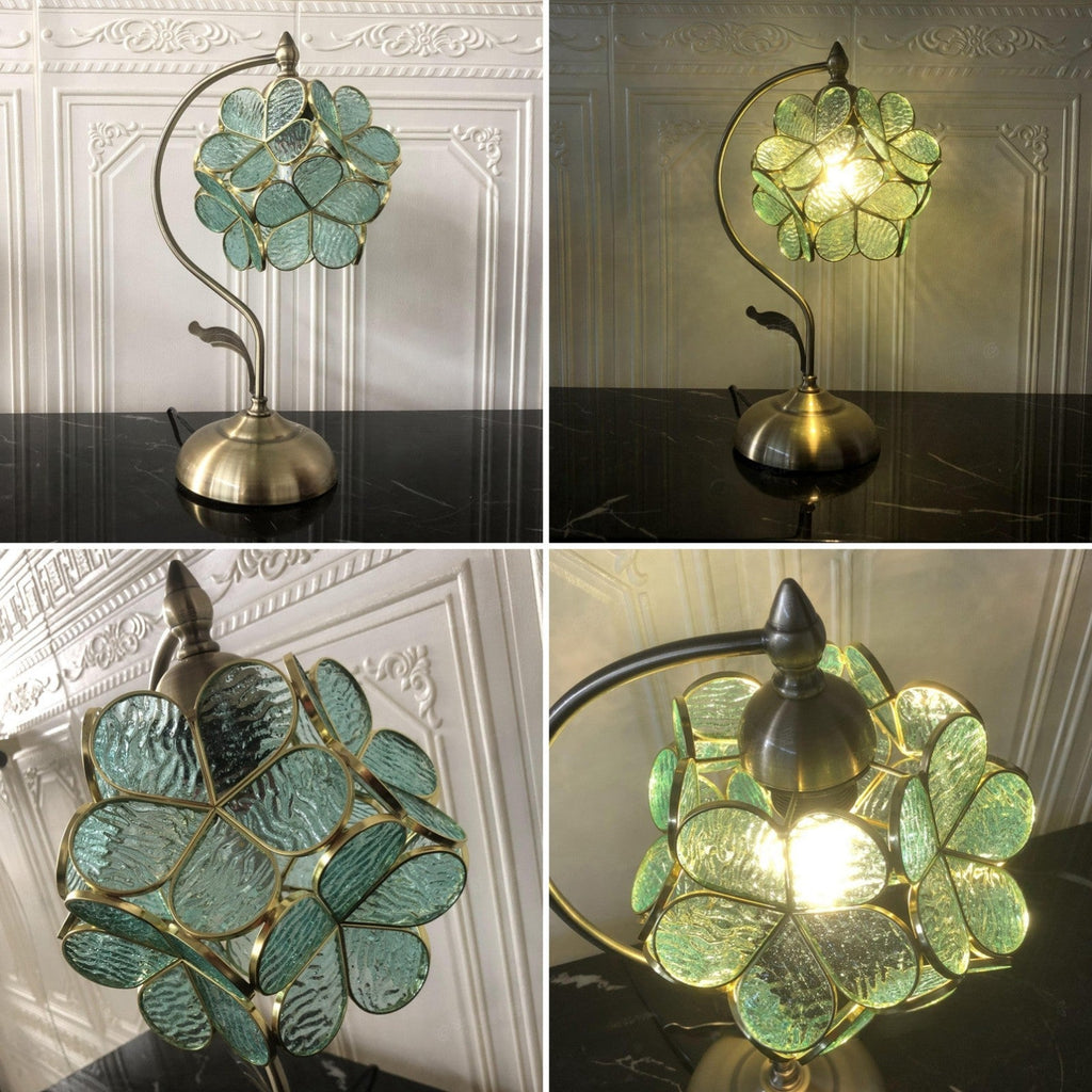 Flower Hydrangea Brass Metal Table Lamp