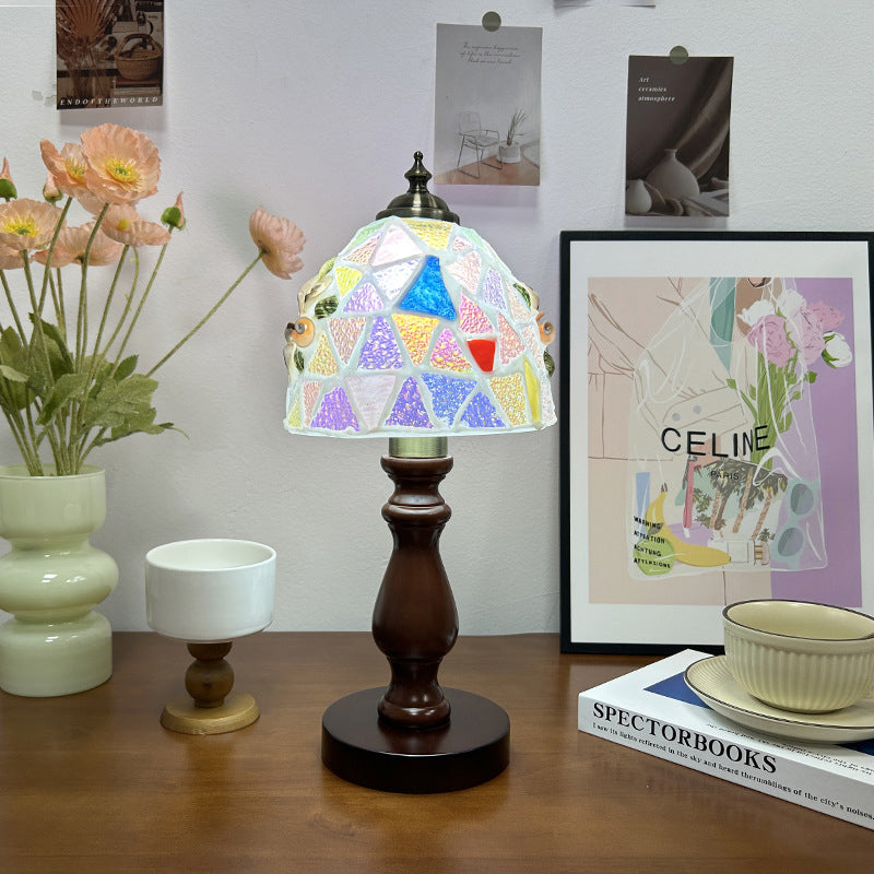 Wood Glass Hemispheroid Shell Table Lamp