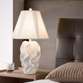 White Fabric Striped Resin Table Lamp