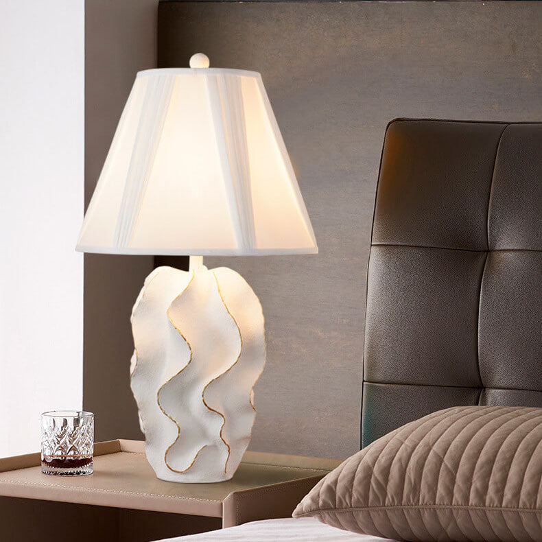 White Fabric Striped Resin Table Lamp