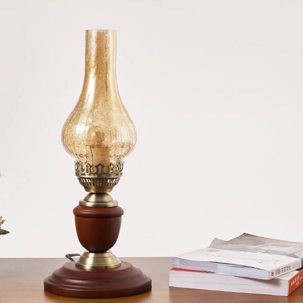 All Brass Wooden Glass Table Lamp