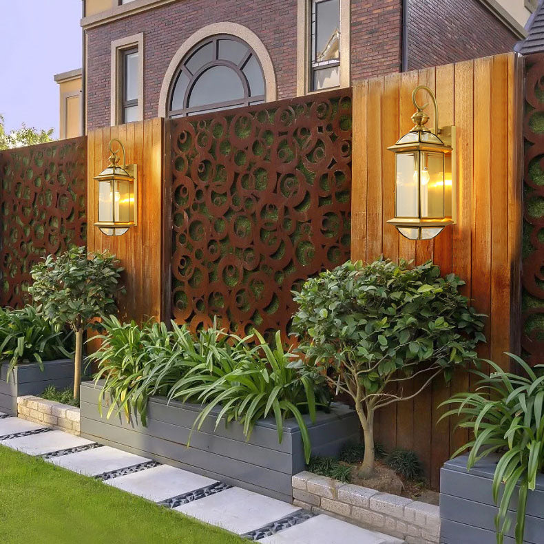 Copper Glass Square Lantern Outdoor Light