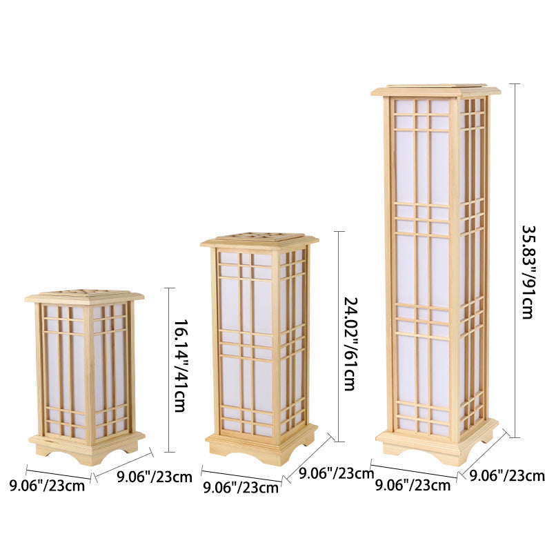 Traditional Japanese Wood Acrylic 3-Light Floor Lamp