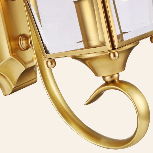 Quadrilateral Brass Glass Outdoor Light