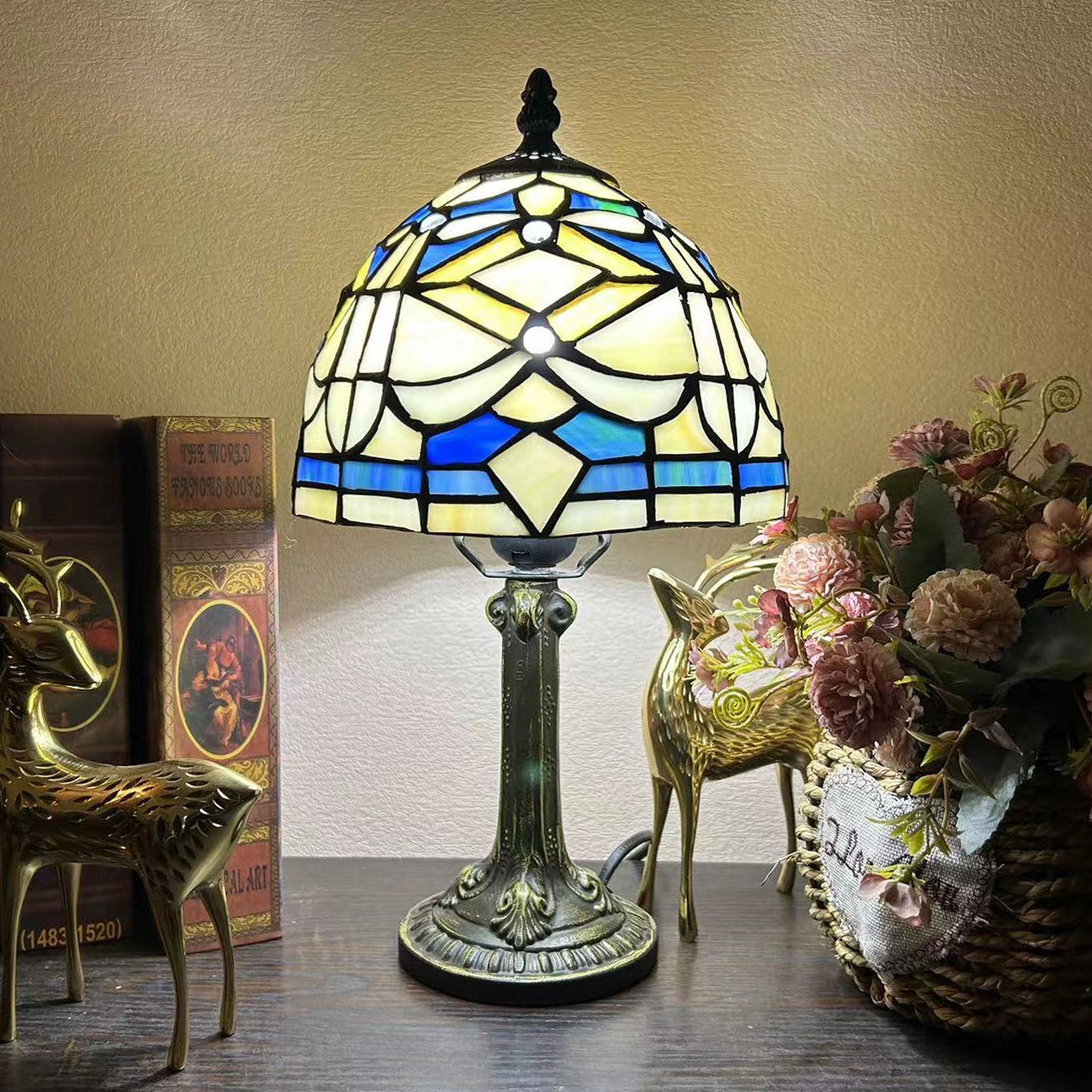 Alloy Glass Dome Flower Table Lamp