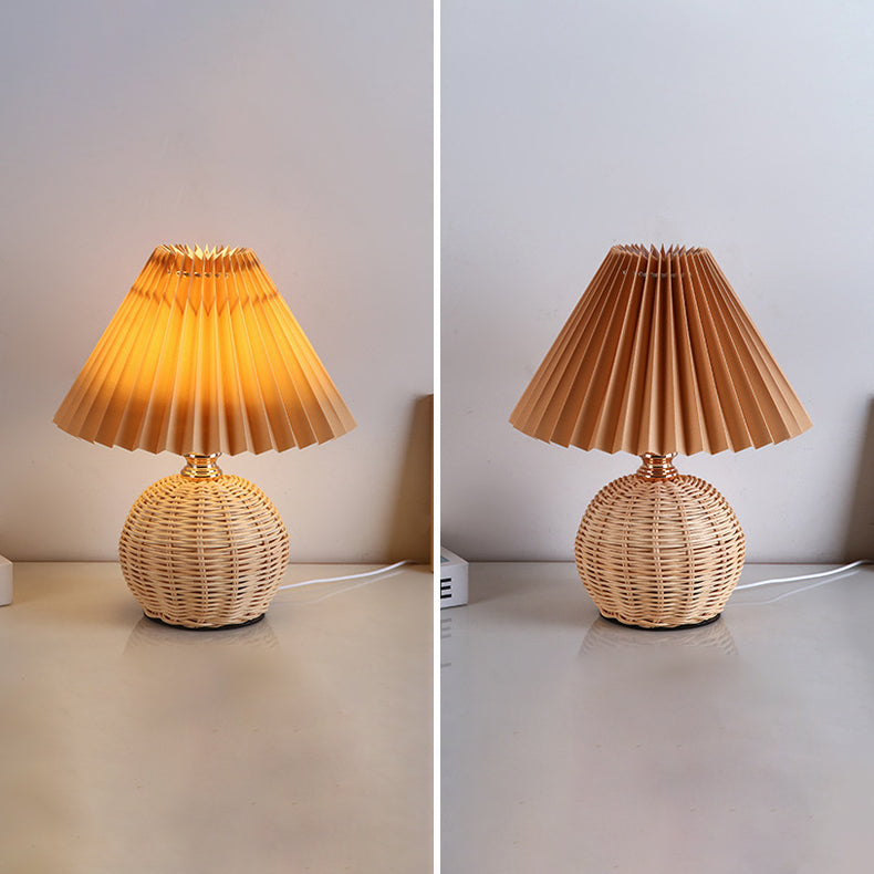 Rattan Fabric Pleated Conic Table Lamp