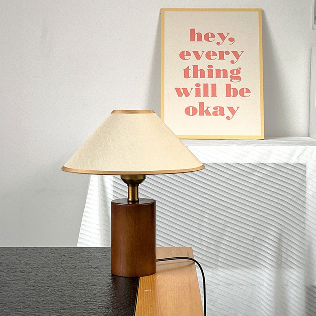 Pleated Cone Fabric Wooden Table Lamp