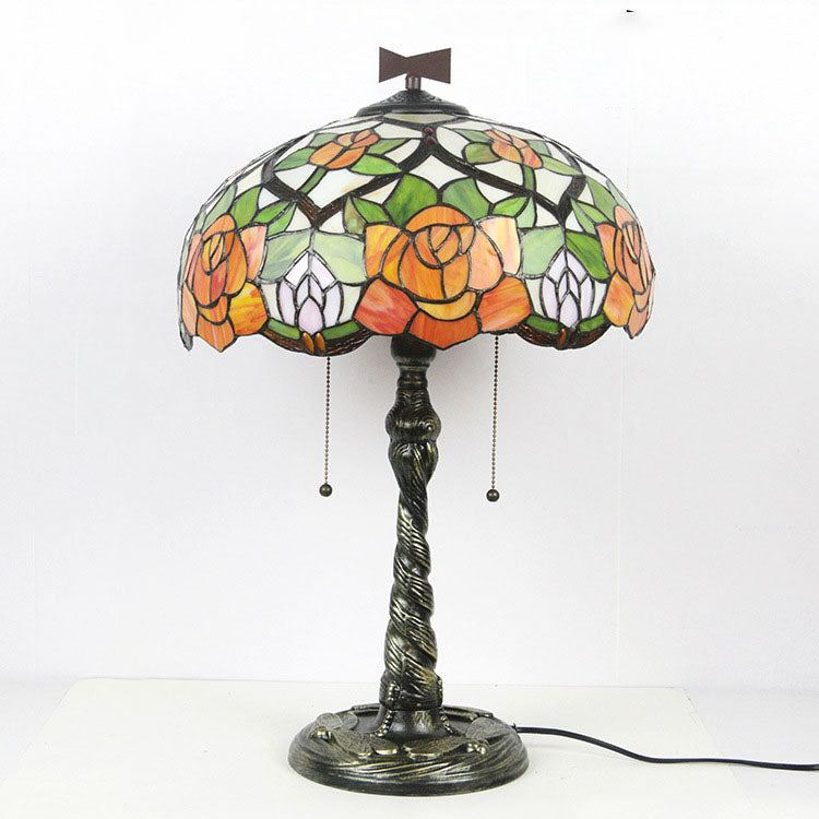 Rose Dragonfly Stained Glass 2-Light Table Lamp