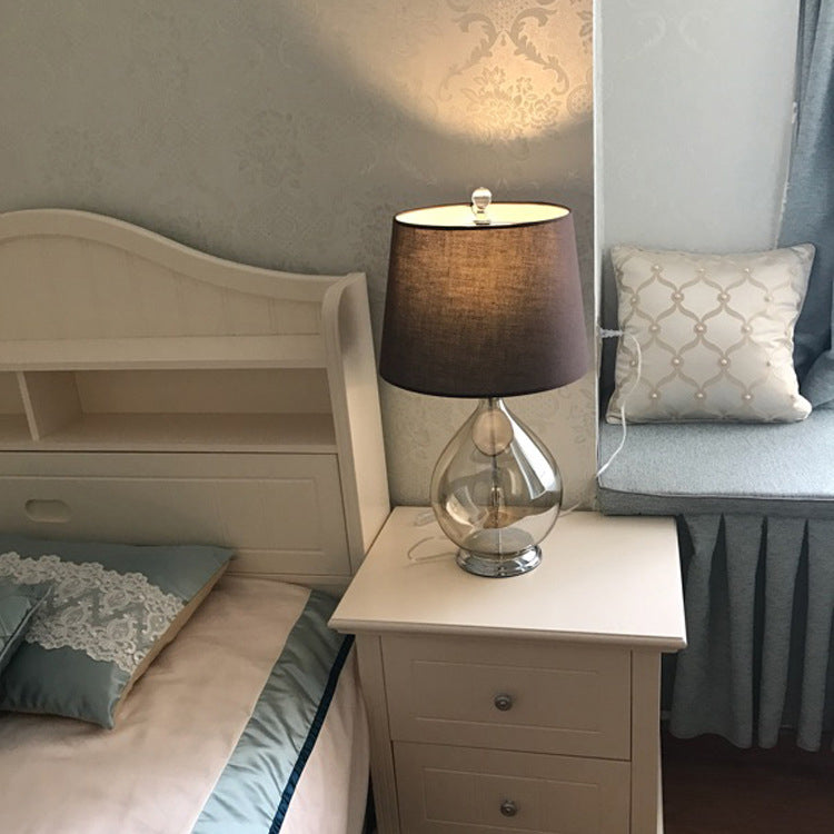 Cognac Fabric Glass Table Lamp