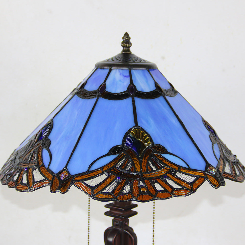 Mediterranean Stained Glass Cone 2-Light Table Lamp
