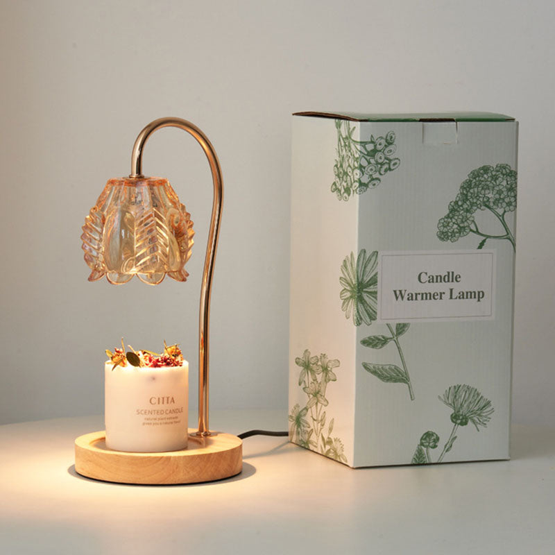 Flower Wood Iron Glass Table Lamp